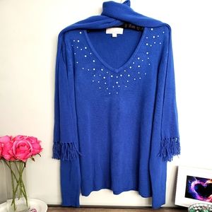 Cobalt Blue Sweater With Detachable Scarf Size LP